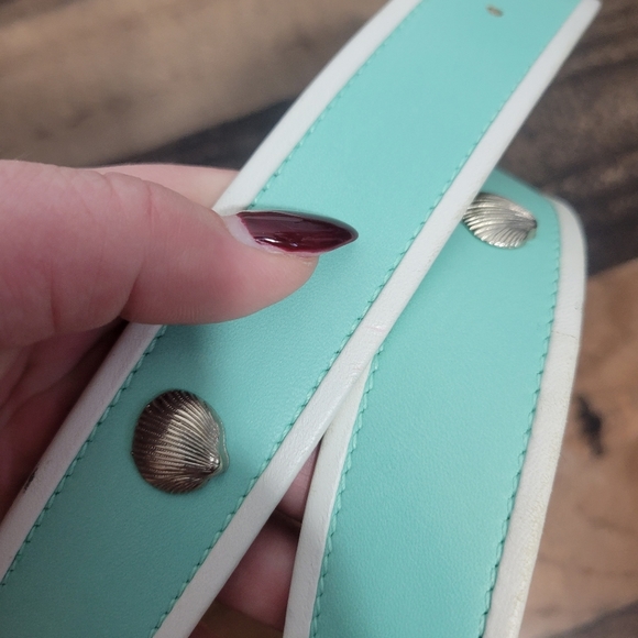38 Escada Vintage Turquoise Belt Silver Seashell Studs Embellishments - Picture 7 of 8